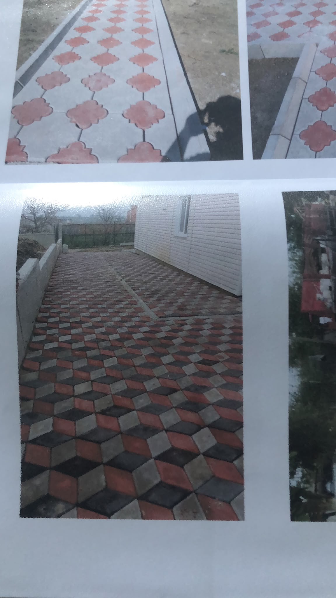 Karakaş Ticaret karo taş katalog sayfası; 3 boyutlu küp ve çiçek desenli parke taşı örnekleri